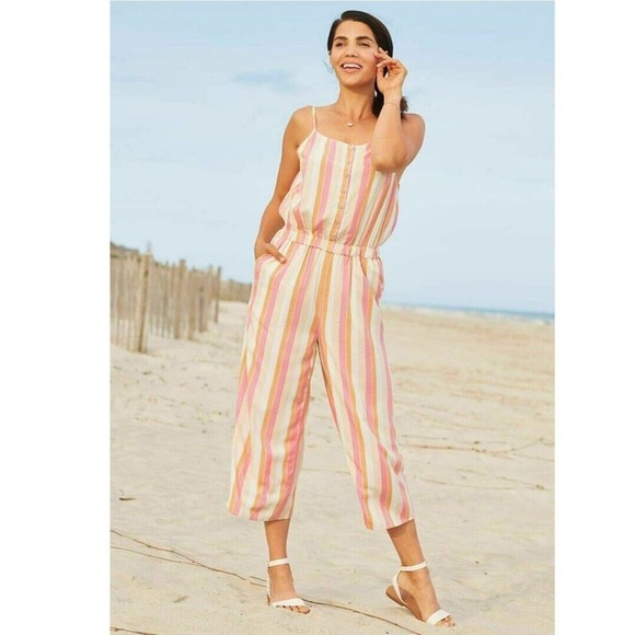 Matilda Jane Womens Romper Jumpsuit Plus Size 2X XX Large Orange Stripe Crop NWT